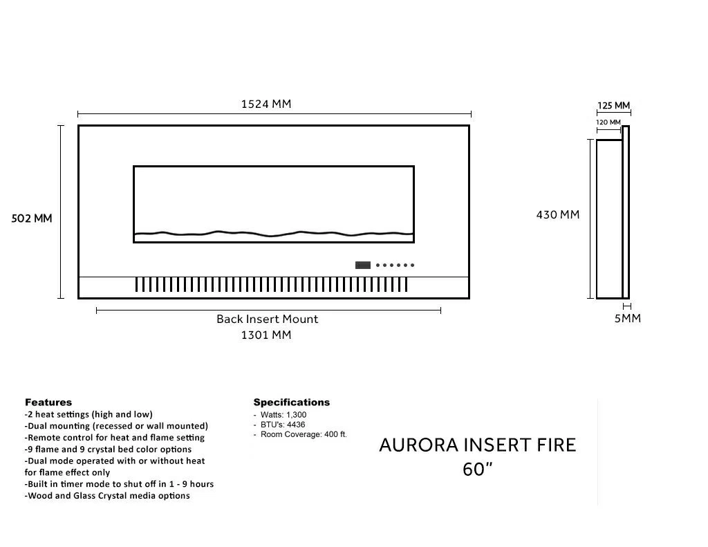 Aurora - Media Wall - Insert - Electric Fire - Grey - 60"