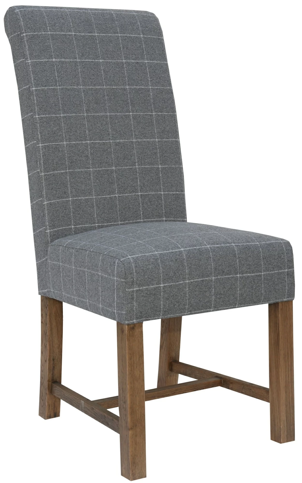 2x Canterbury Roll Back Grey Check Fabric Dining Chair With Solid 