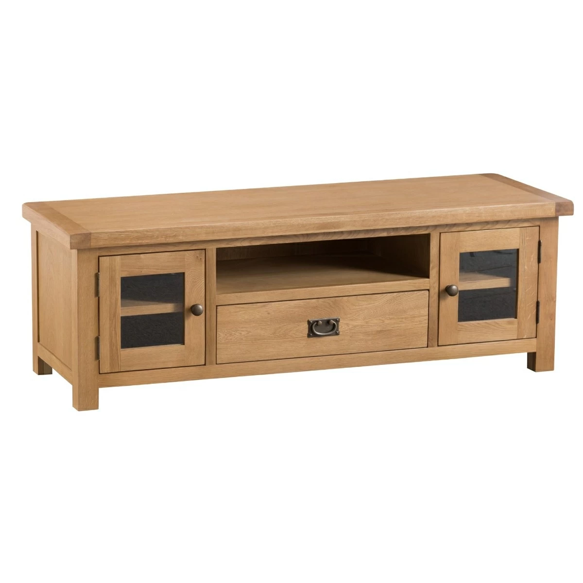 Oak tv unit on sale with glass doors