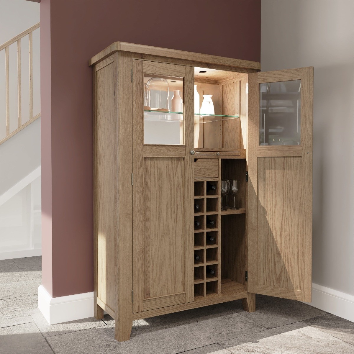 Solid oak shop drinks cabinet