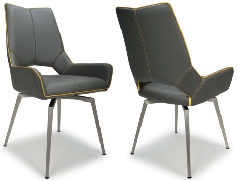 Mako - 2x Graphite Grey Faux Leather Swivel Self Returning Dining Chairs