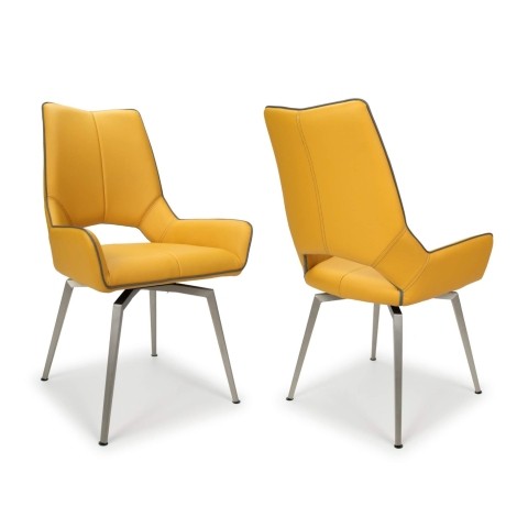 Mako - 2x Yellow Faux Leather Swivel Self Returning Dining Chairs