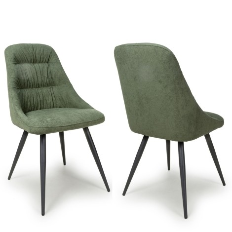 Corinth - 2x Green Linen Effect Dining Chairs - Black Metal Legs