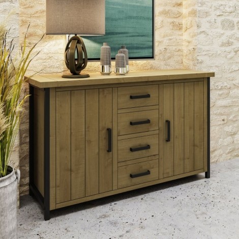 Lowry 2 Door 4 Drawer Large Sideboard Driftwood Lacquered Solid Reclaimed Pine