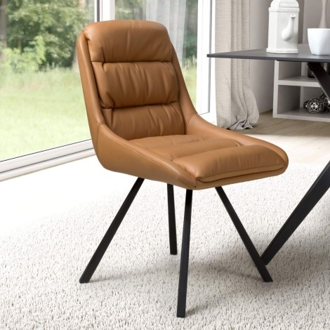 Arnhem - 2x Tan Faux Leather Swivel Self Returning Dining Chairs