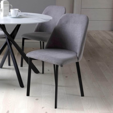 Linden - 2x Light Grey Linen Effect Dining Chairs - Black Metal Legs