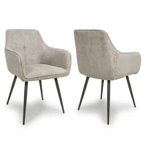 Denver - 2x Stone Grey Corduroy Fabric Dining Chairs - Black Metal Legs