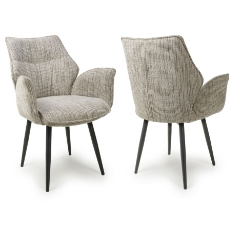 Baltimore - 2x Toffee Tweed Fabric Swivel Dining Chairs - Black Metal Legs