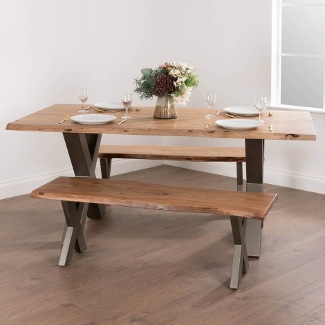 Live Edge Collection - Large - Rectangular - Six Seater Dining Table - Cross Metal Leg