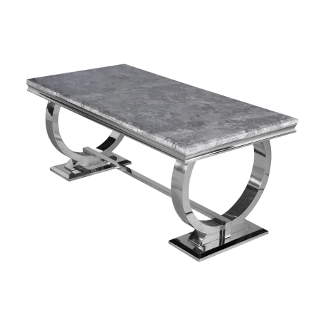 Arriana - Light Grey Marble Dining Table - 150cm/1.5m - Polished Steel Circular Legs