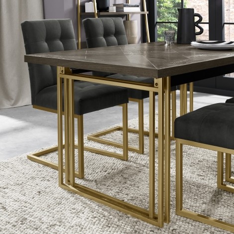 Athena - Fumed Oak - Rustic - 4 to 6 Extension Dining Table - Satin Brass Welded Metal Base