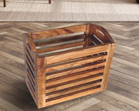 Agra - Sheesham Hardwood - Small Storage Basket - Honey Colour