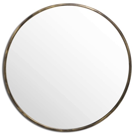 Large - Narrow Edged - Round - Wall Mirror - Antique Brass Metal Frame