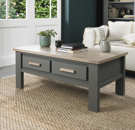 Oakham - Dark Grey & Scandi Oak - Coffee Table With Drawers