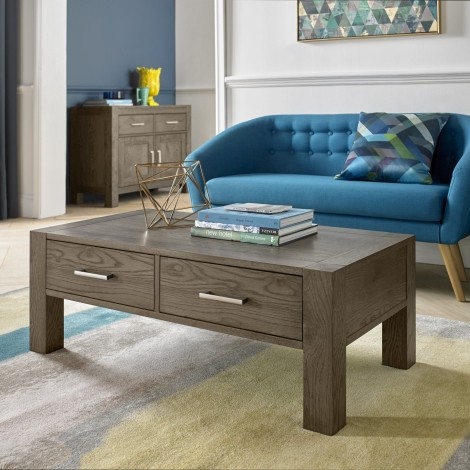 Turin - Dark Oak - Low Coffee Table- 2 Drawers - Oiled Finish 