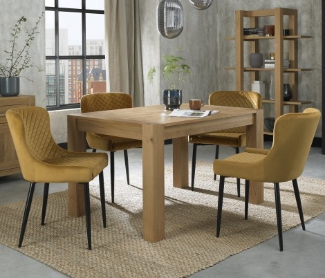 Turin - Light Oak - 4 to 6 Seater Rectangular Extending Dining Table & 4 Cezanne Mustard Velvet Chairs - Black Legs