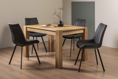 Turin - Light Oak - 4 to 6 Seater Rectangular Extending Dining Table & 4 Fontana Dark Grey Faux Suede Fabric Chairs