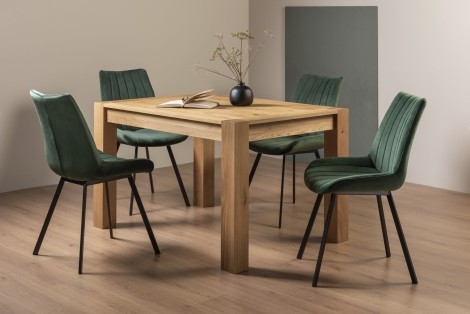 Turin - Light - 4 to 6 Seater Rectangular Extending Dining Table & 4 Fontana Green Velvet Chairs