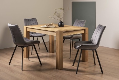 Turin - Light Oak - 4 to 6 Seater Rectangular Extending Dining Table & 4 Fontana Grey Velvet Chairs