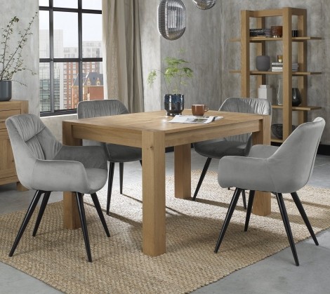 Turin - Light Oak - 4 to 6 Seater Rectangular Extending Dining Table & 4 Dali Grey Velvet Chairs