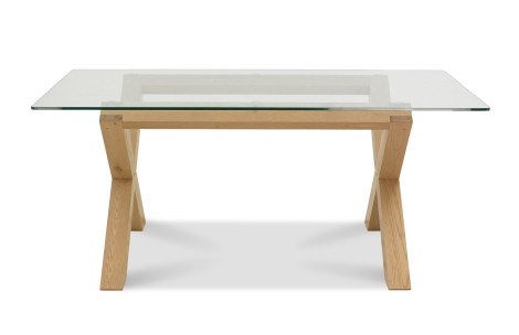 Turin - Light Oak - 6 Seater Rectangular Dining Table - Glass Top - X Leg Base - Oiled Finish