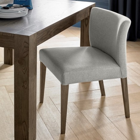 Turin - Dark Oak - Low Back Upholstered Dining Chair - Pebble Grey Fabric - Oiled Finish - (Pair)