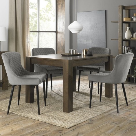 Turin - Dark Oak - Rectangle 4 to 6  Seater Extending Dining Table & 4 Cezanne Grey Velvet Chairs - Black Legs