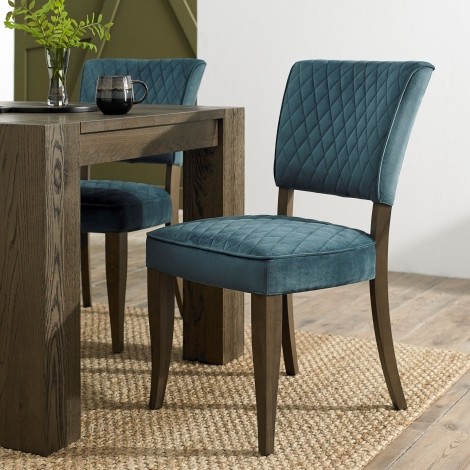 Logan - Fumed Oak - Upholstered Chair - Azure Velvet Fabric (Pair) - Tapered Legs