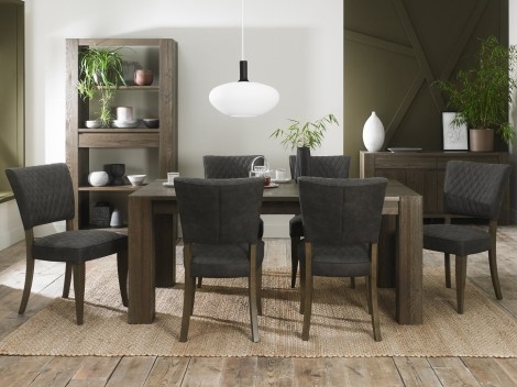 Logan - Fumed Oak - 6 Seater Rectangular Table & 6 Logan Upholstered Chairs in Dark Grey Fabric