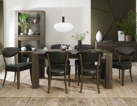 Logan - Fumed Oak - 6 Seater Rectangular Table & 6 Ellipse Upholstered Chairs in Old West Vintage