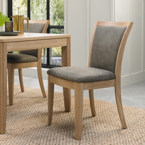 Chester Oak - Mocha Fabric - Upholstered Dining Chair - Lacquer Finish - Pair