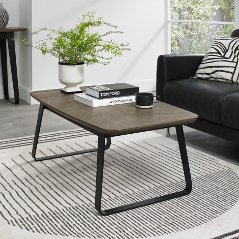 Emerson - Weathered Oak & Peppercorn - Rectangular Coffee Table - Black Powder Coated Metal Base