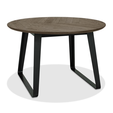 Emerson - Weathered Oak & Peppercorn - 4 Seater Circular Dining Table - Black Powder Coated Metal Base