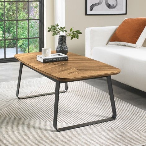 Emerson - Rustic Oak & Peppercorn - Rectangular Coffee Table - Powder Coated Metal Base