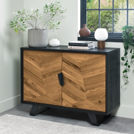 Emerson - Rustic Oak & Peppercorn - Narrow Sideboard - Powder Coated Metal Base