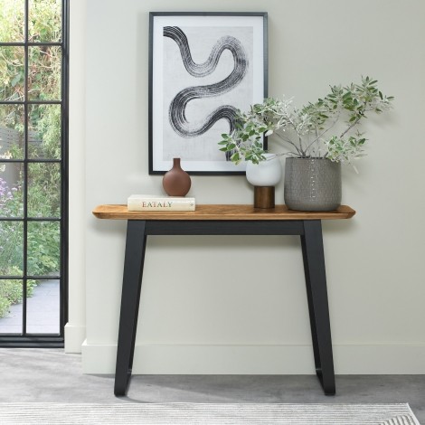 Emerson - Rustic Oak & Peppercorn - Console Table - Powder Coated Metal Base