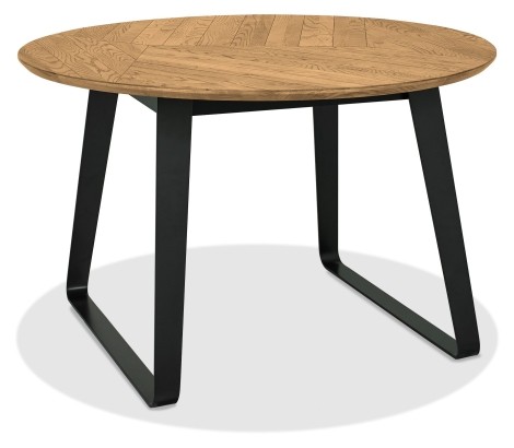 Emerson - Rustic Oak & Peppercorn - 4 Seater Circular Dining Table - Powder Coated Metal Base