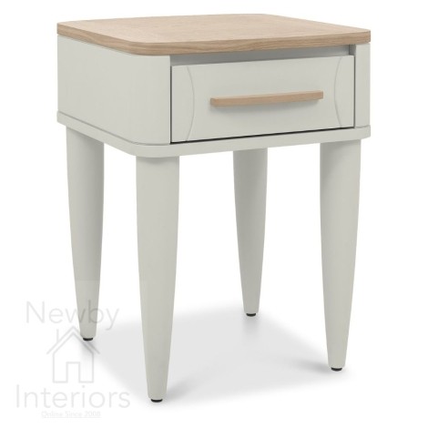 Larsen - Scandi Oak Top 1 Drawer Lamp Table - Soft Grey Painted Finish