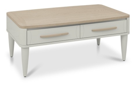 Larsen - Scandi Oak Top 2 Drawer Coffee Table - Soft Grey Painted Finish