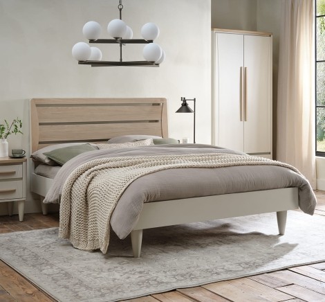 Larsen - Scandi Oak Headboard Double 135cm Wooden Bed - Soft Grey Painted Finish