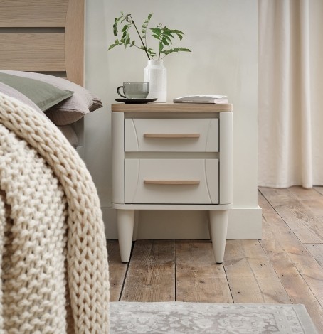 Larsen - Scandi Oak Top 2 Drawer Nightstand/Bedside Table - Soft Grey Painted Finish