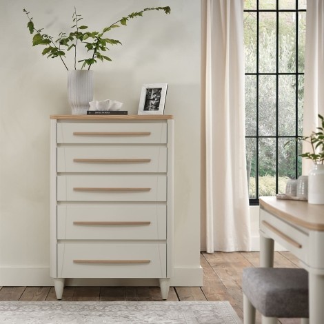 Larsen - Scandi Oak Top Chest of 5 Drawer - Soft Grey Painted Finish