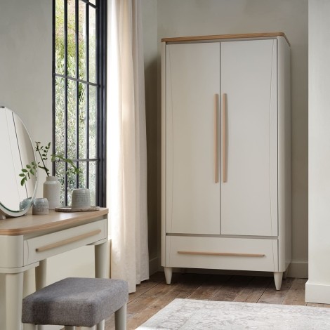 Larsen - Scandi Oak Top 2 Door 1 Drawer Double Wardrobe - Soft Grey Painted Finish