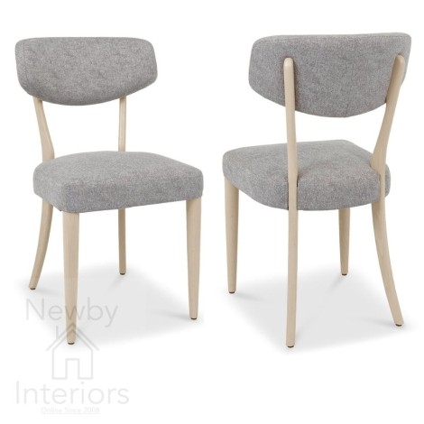 Larsen - Set of 2 Grey Fabric Upholstered Carved Back Dining Chair - Scandi Oak Finish