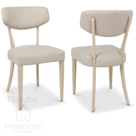 Larsen - Set of 2 Ivory Bonded Leather Upholstered Carved Back Dining Chair - Scandi Oak Finish