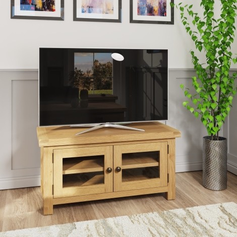 Colton Medium Oak -  TV Unit with Glass Doors