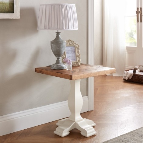 Belgrave - Two Tone - Lamp Table - Marquetry - Oak - Top - Ivory Painted Wooden Base