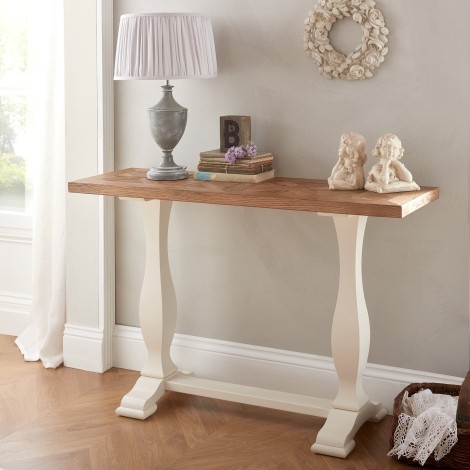 Belgrave - Two Tone - Console Table - Marquetry Oak To - Ivory Painted Wooden Base