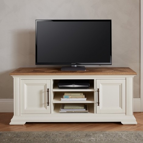 Belgrave - Two Tone - Wide TV Unit - Marquetry Oak To - Ivory Painted Wooden Base