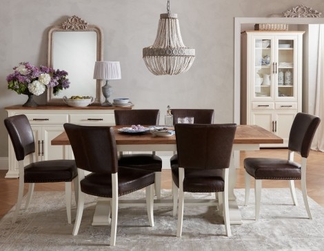 Belgrave - Two Tone - 6-8 Seater Table & 6 Ivory Chairs in Rustic Espresso Faux Leather